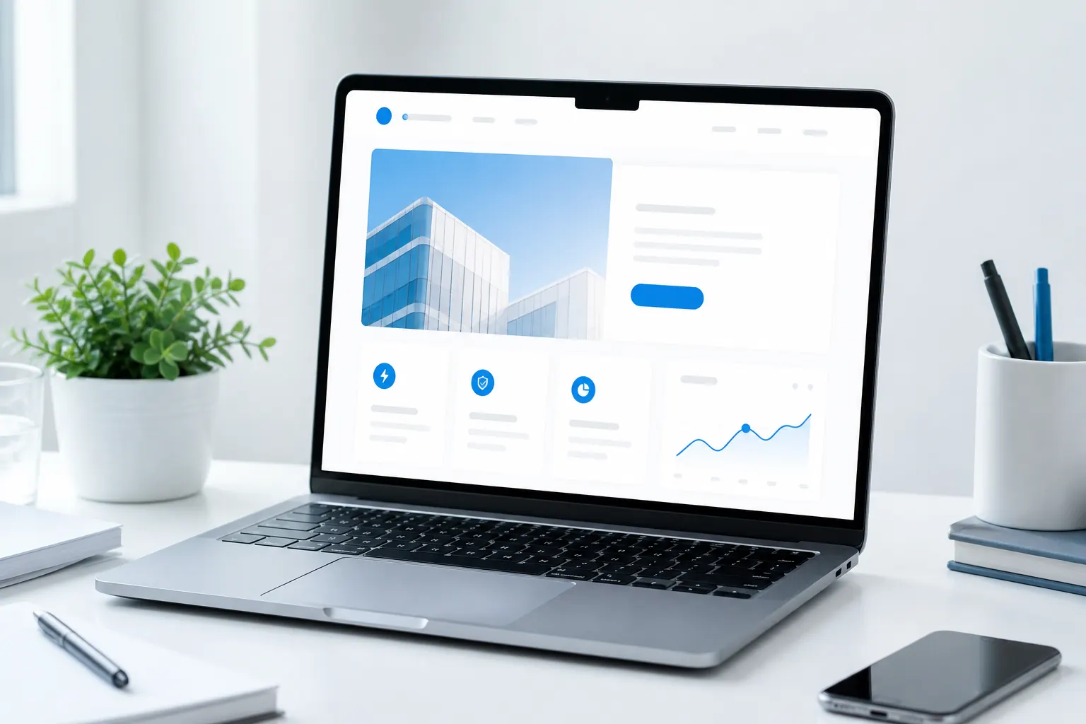 Modern business website layout on a desktop monitor